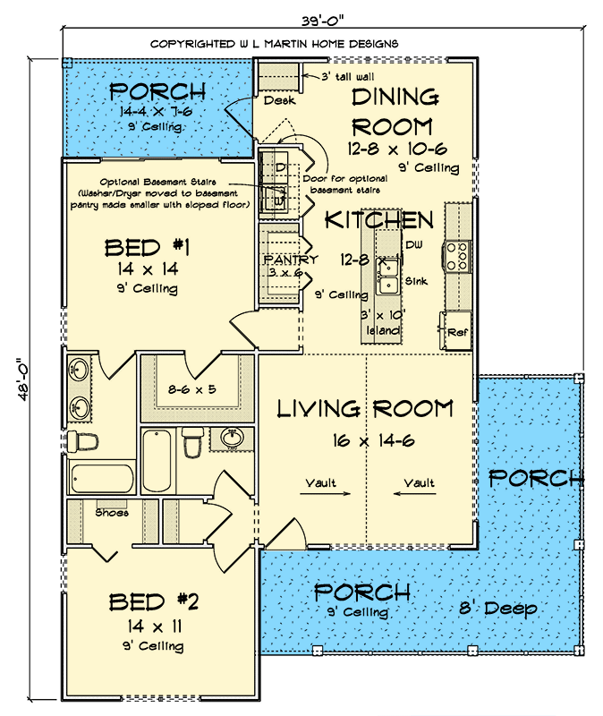 Plan 52366WM: 2-Bed Cottage with Wrap-Around Porch - 1195 Sq Ft - Floor Plan - Main Level - Cottage, Traditional