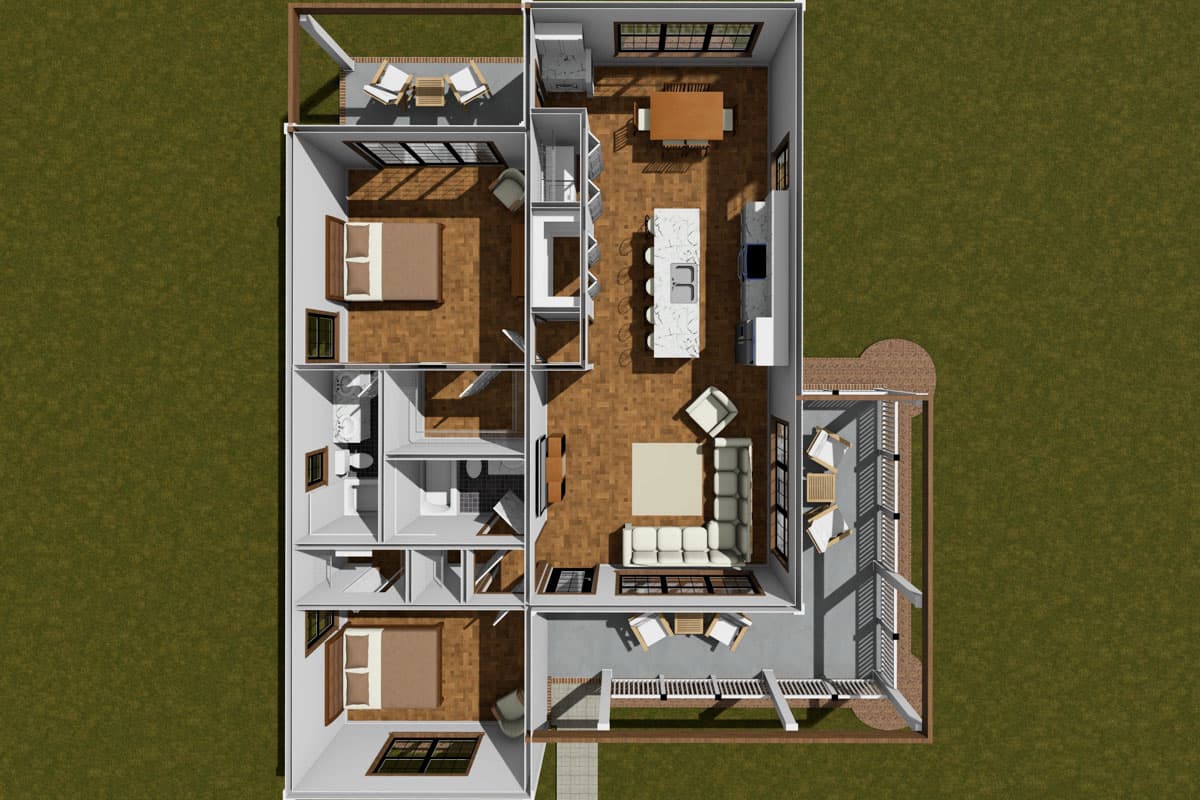 Plan 52366WM: 2-Bed Cottage with Wrap-Around Porch - 1195 Sq Ft - Image #7 - Cottage, Traditional
