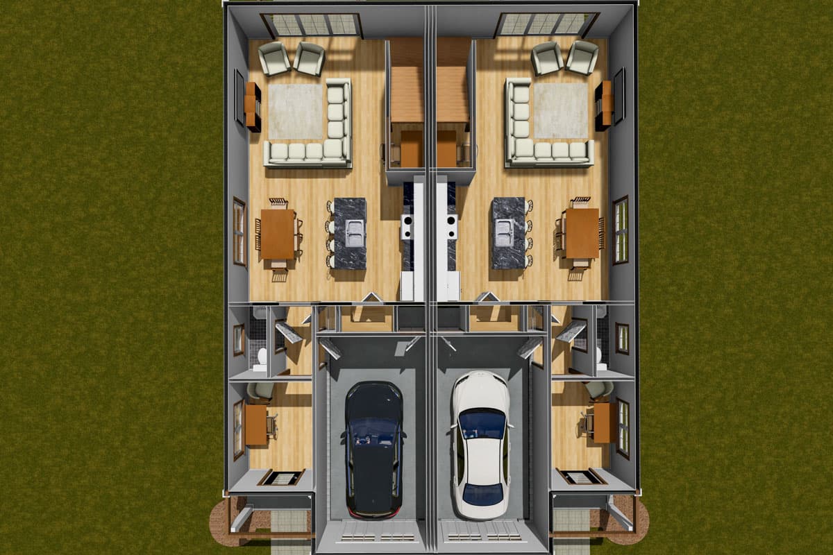 Plan 52367WM: Two-Story Traditional Duplex with Home Office and Loft - 1615 Sq Ft Per Unit - Image #7 - Traditional