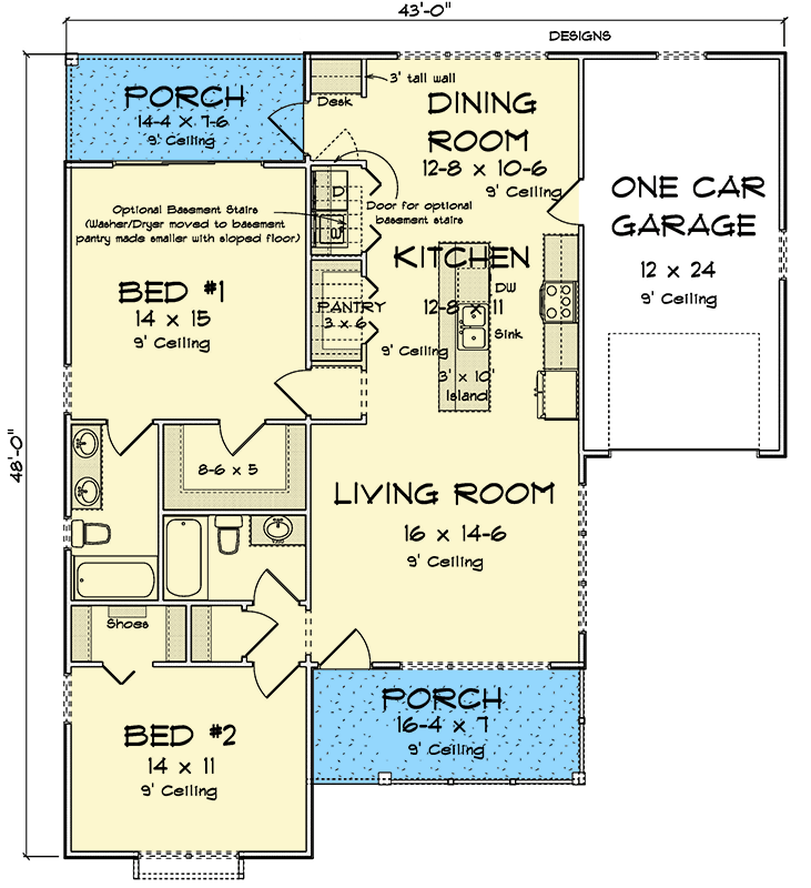 Plan 52368WM: One-Story Cottage House Plan with Clustered Bedrooms - 1210 Sq Ft - Floor Plan - Main Level - Cottage, Traditional