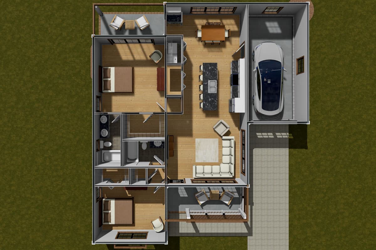 Plan 52368WM: One-Story Cottage House Plan with Clustered Bedrooms - 1210 Sq Ft - Image #8 - Cottage, Traditional