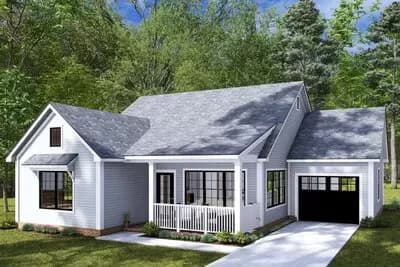 One-Story Cottage House Plan with Clustered Bedrooms - 1210 Sq Ft