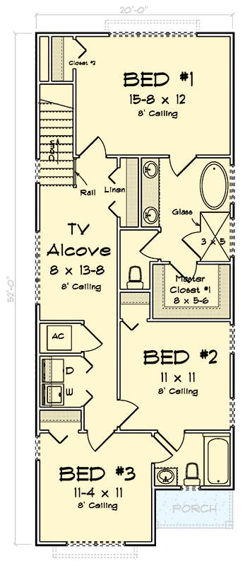 Plan 52369WM: 3-Bed Narrow Lot House Plan with Home Office - 1736 Sq Ft - Floor Plan - 2nd Floor - Traditional