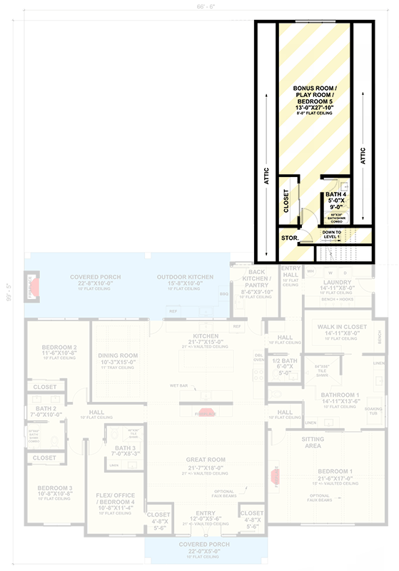 Plan 420180WNT: 4-Bed Modern Farmhouse Plan with Optionally Finished Bonus Under 3000 Sq Ft - Floor Plan - Bonus Room (+$ Paid Option) - Country, Modern Farmhouse, New American