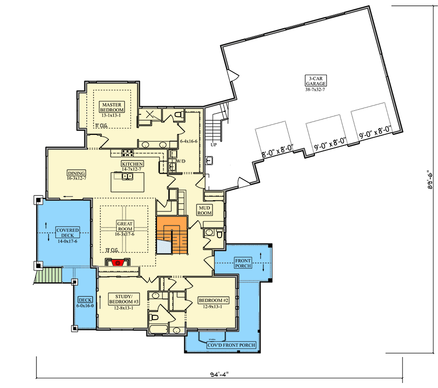Plan 95250RW: 3-Bed Modern Mountain Rambler House Plan with Wrap-Around ...