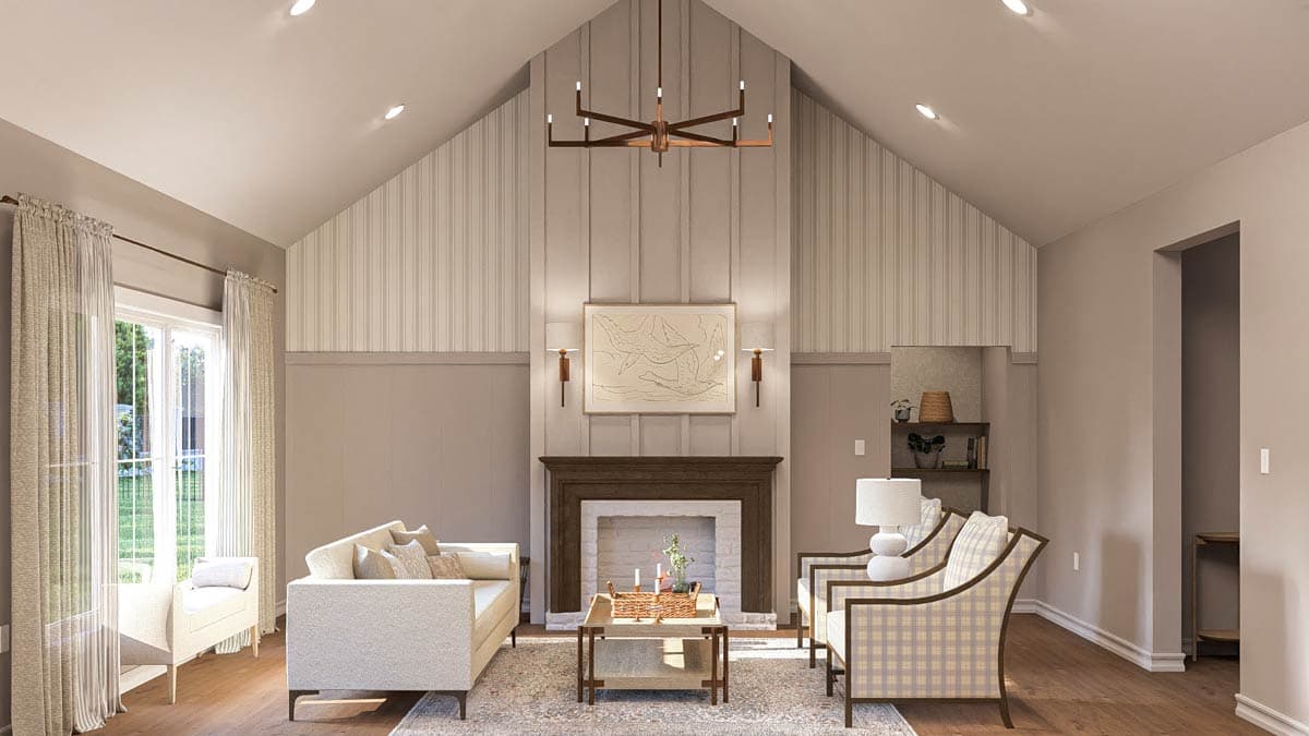 Plan 623418DJ: One-Story European Cottage House Plan with Cathedral Great Room - 1686 Sq Ft - Image #7 - Cottage, European