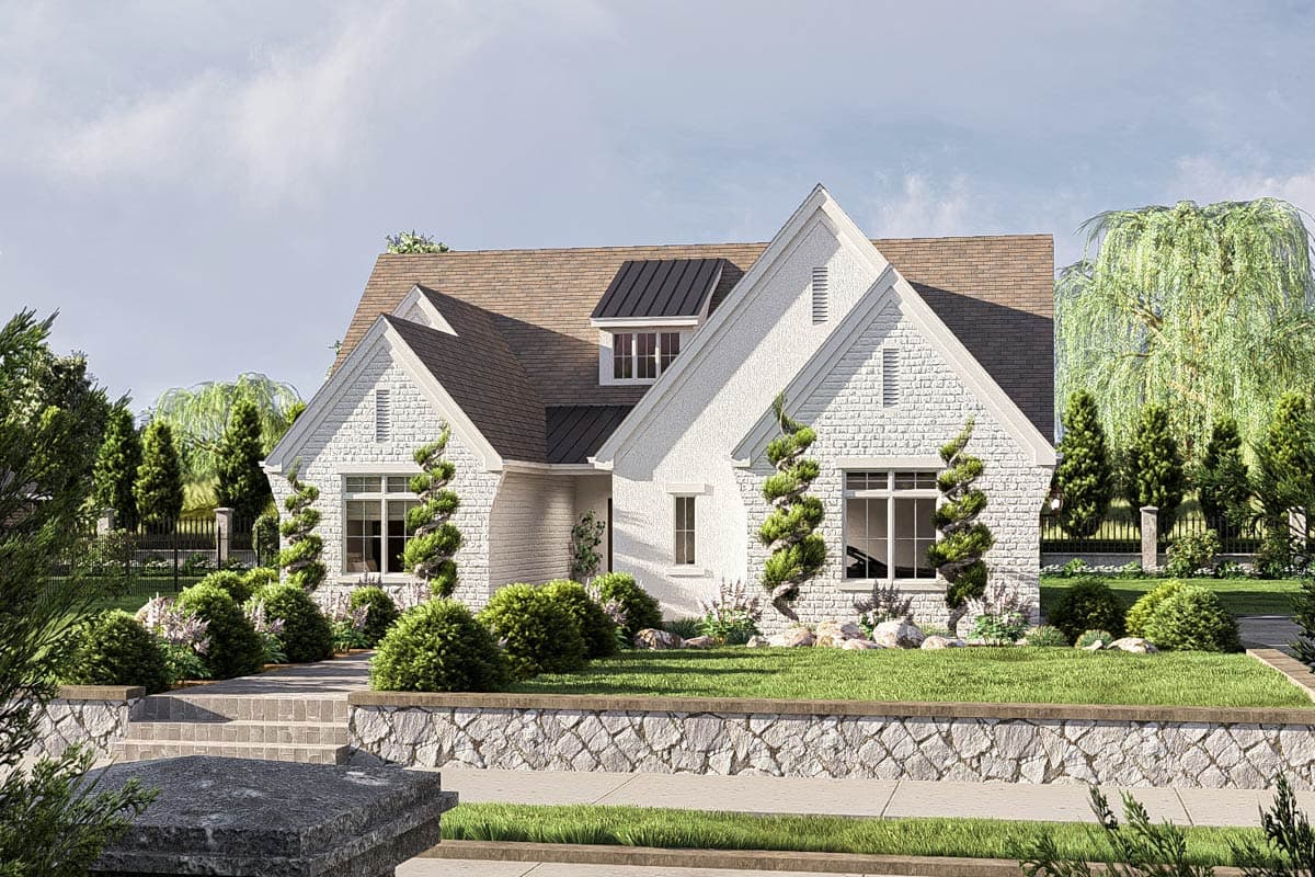 Plan 623418DJ: One-Story European Cottage House Plan with Cathedral Great Room - 1686 Sq Ft - Image #4 - Cottage, European