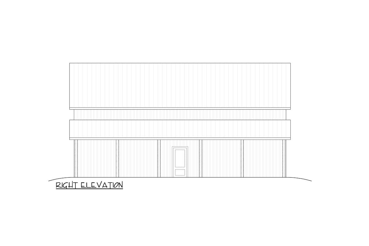 Right elevation drawing of a two-story house plan with a covered porch and central entry.