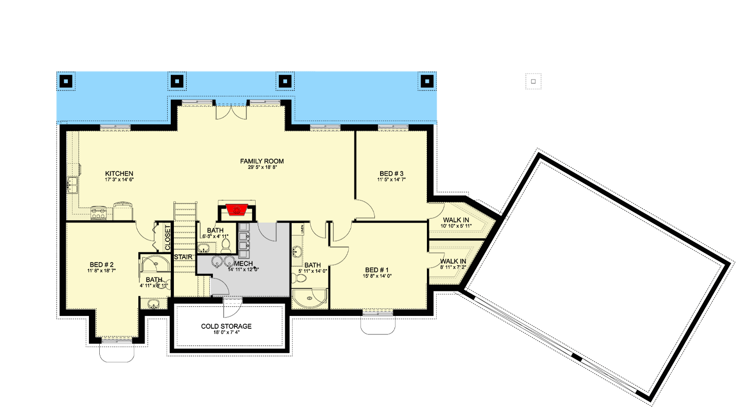 Plan 61530UT: 4-Bed Mountain Craftsman House Plan with Flex Office - 4342 Sq Ft - Floor Plan - Lower Level - Craftsman, Mountain, Ranch