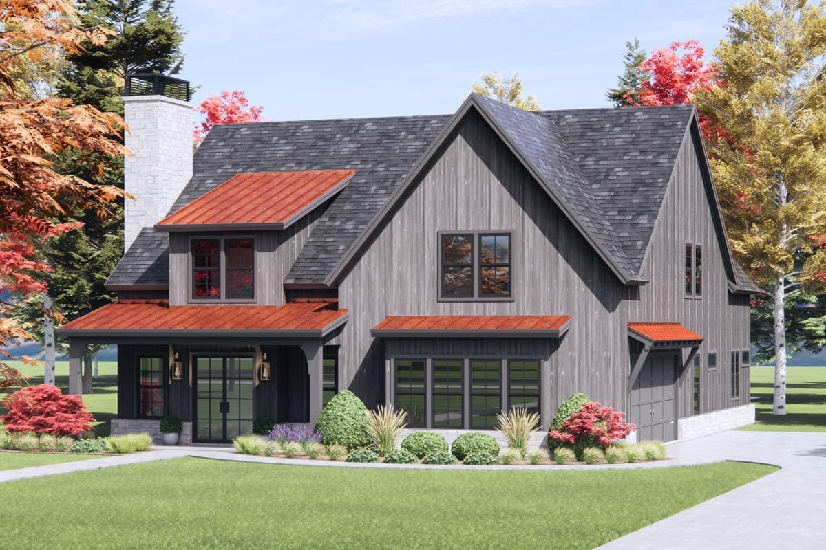 Plan 818131JSS: Modern 2-Story Country House Plan with Vaulted Family Room and Loft above - 3432 Sq Ft - Image #4 - Country, Modern Farmhouse, New American