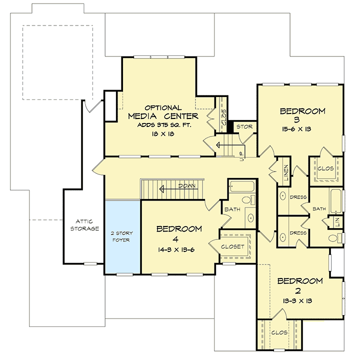Plan 3661DK: Two-Story House Plan with Side Porch Surprise - 3558 Sq Ft - Floor Plan - 2nd Floor - New American, Traditional
