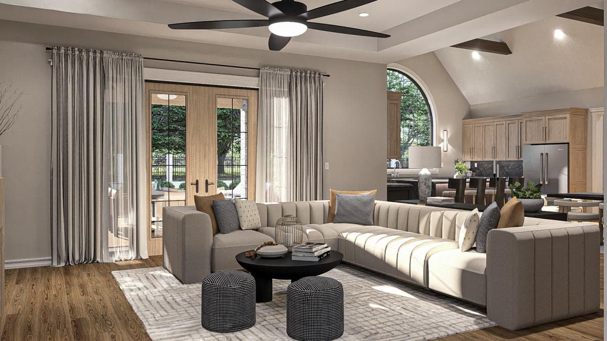 Plan 623419DJ: 4-Bed Modern Cottage House Plan with Vaulted Kitchen and Dining - 3248 Sq Ft - Image #7 - Cottage, Country, European, Modern Farmhouse, New American