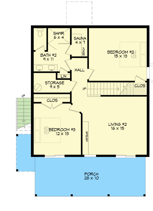 Plan 680418VR: 4-Bed Modern House Plan with Stacked Porches - 2000 Sq Ft - Floor Plan - Lower Level - Contemporary