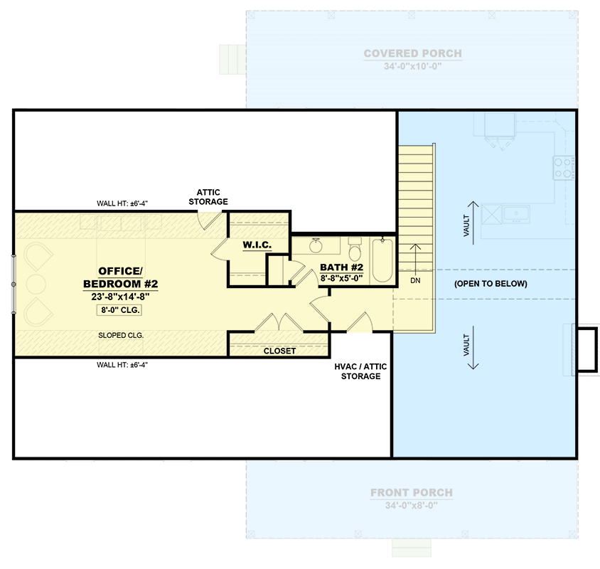 Plan 810028RBT: 2-Bed Country Cottage House Plan with Two-Story Great Room - 1780 Sq Ft - Floor Plan - 2nd Floor - Barndominium, Cottage, Country, Farmhouse, Modern Farmhouse