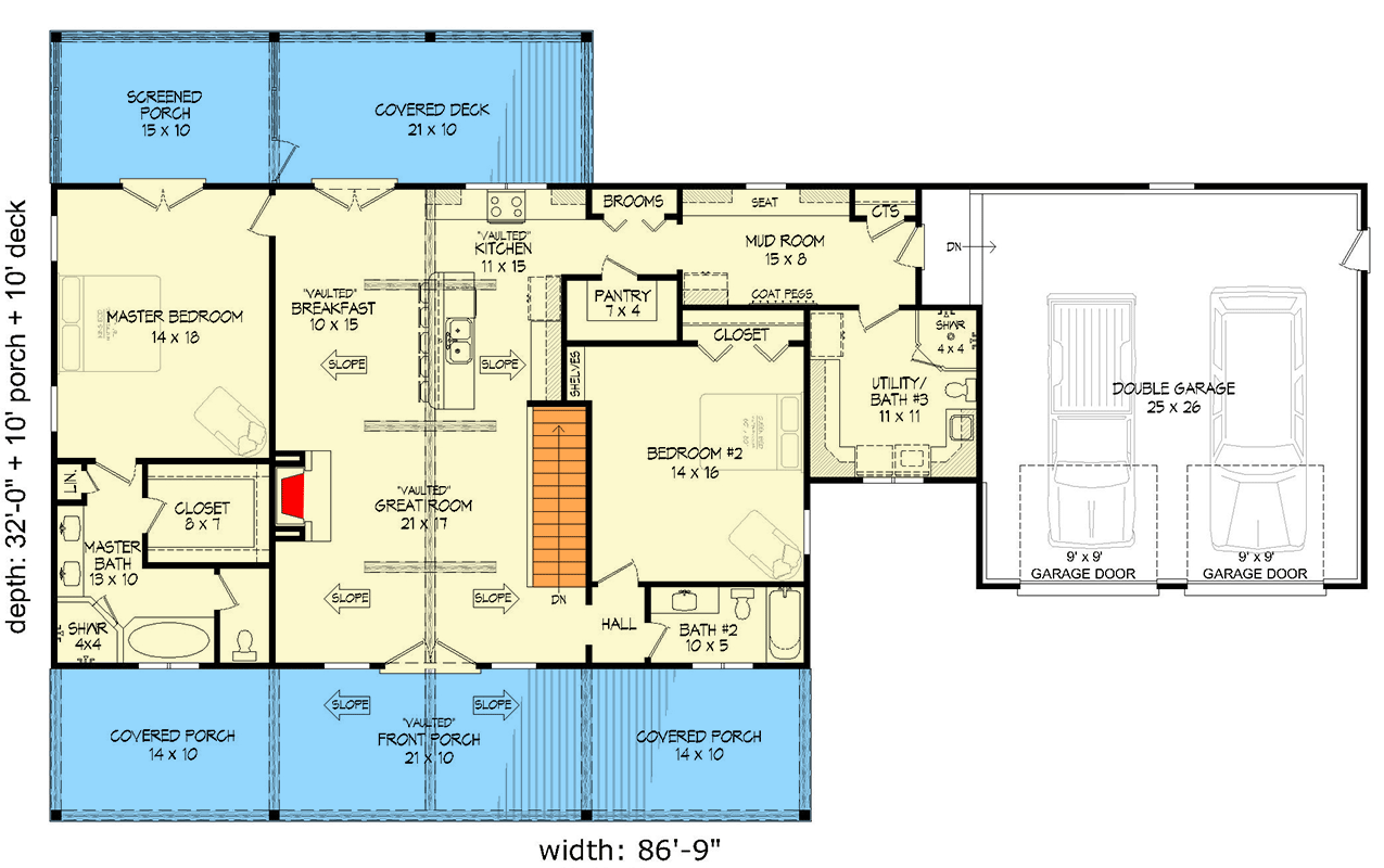 Plan 680421VR: 4-Bed Modern Farmhouse Plan with Vaulted Great Room - 2927 Sq Ft - Floor Plan - Main Level - Mountain, Ranch