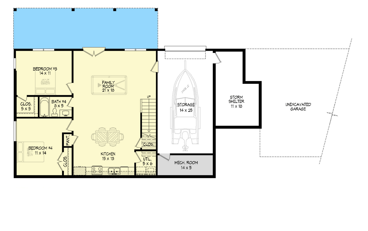 Plan 680421VR: 4-Bed Modern Farmhouse Plan with Vaulted Great Room - 2927 Sq Ft - Floor Plan - Lower Level - Mountain, Ranch