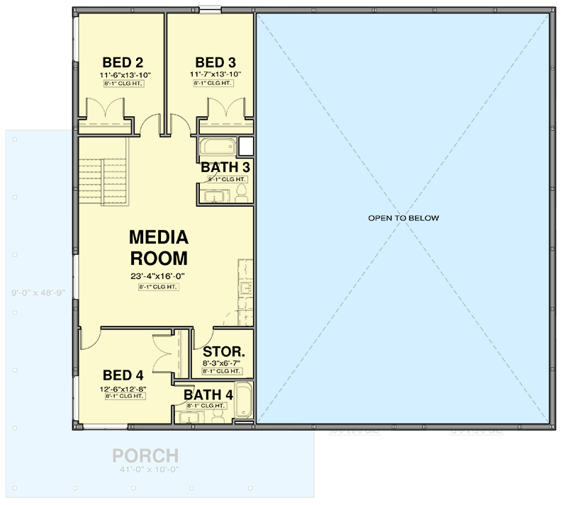 Plan 600002PDZ: 4-Bed Barndominium House Plan with Wrap Around Porch - 2609 Sq Ft - Floor Plan - 2nd Floor - Barndominium, Country, New American