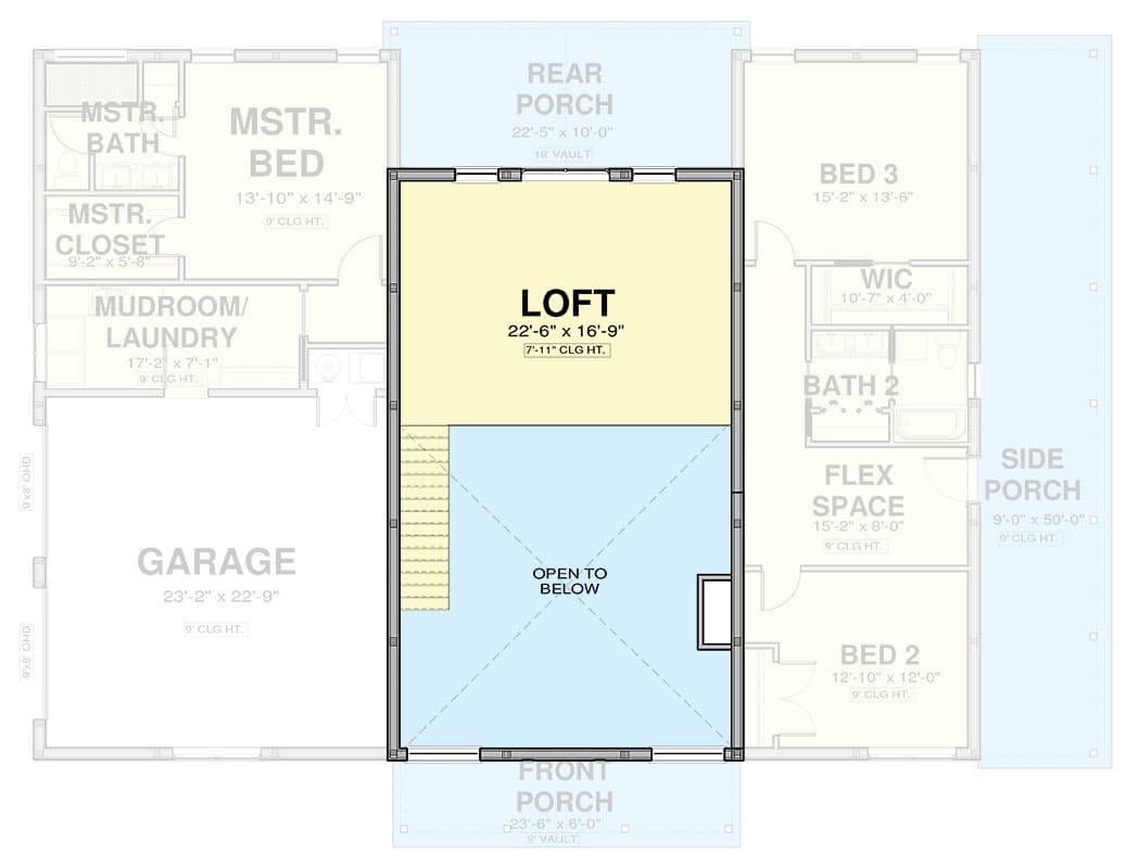 Plan 600004PDZ: 3-Bed Barndominium House Plan with Second Story Loft - 2539 Sq Ft - Floor Plan - 2nd Floor - Barndominium