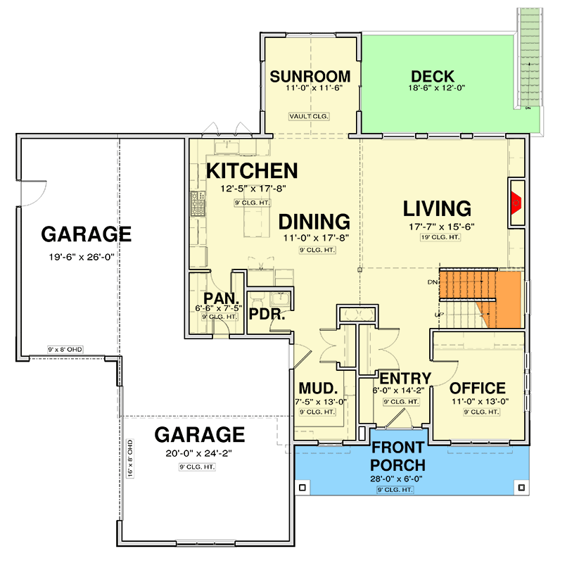 Plan 600007PDZ: 4-Bed Traditional House Plan with Two-Story Great Room - 2875 Sq Ft - Floor Plan - Main Level - New American, Traditional