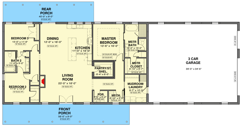 Plan 600008PDZ: One-Story Country Ranch House Plan with Jack and Jill Bath - 2188 Sq Ft - Floor Plan - Main Level - Country, Ranch