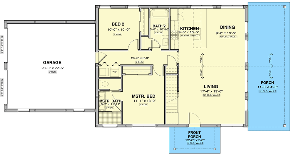 Plan 600009PDZ: Two-Story Barndominium House Plan with Two Story Great Room - 1869 Sq Ft - Floor Plan - Main Level - Barndominium, Country