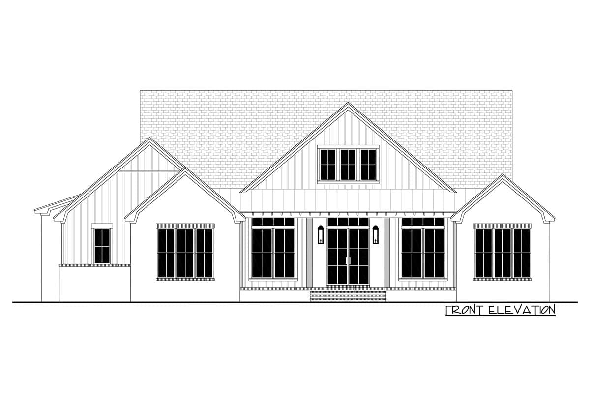 Plan 51973HZ: 3-Bed Transitional Modern Farmhouse House Plan with Home Office - 2407 Sq Ft - Image #9 - Mid Century Modern, Modern Farmhouse, New American, Transitional