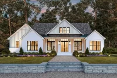 3-Bed Transitional Modern Farmhouse House Plan with Home Office - 2407 Sq Ft