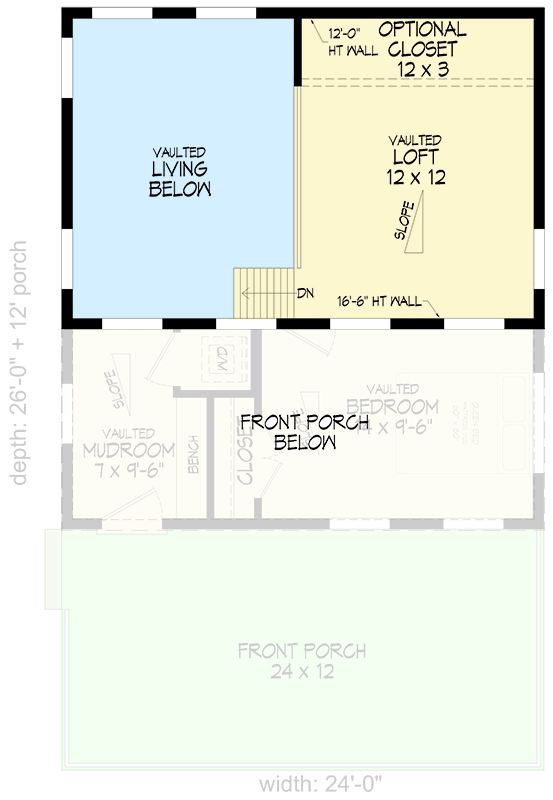 Plan 680423VR: 1-Bed Mountain Cabin House Plan with Loft Above - 823 Sq Ft - Floor Plan - 2nd Floor - Cabin, Mountain, Rustic, Vacation