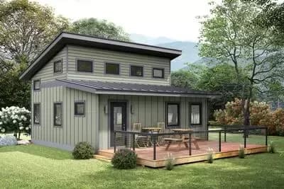 1-Bed Mountain Cabin House Plan with Loft Above - 823 Sq Ft