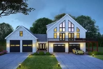 Three-Story Mountain Lake House Plan with Oversized RV Friendly Garage - 4005 Sq Ft