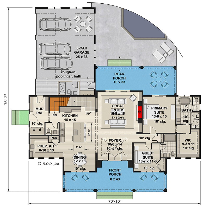 Plan 14797RK: 5-Bed Modern Farmhouse with Upstairs Jack and Jill Bathroom - 3574 Sq Ft - Floor Plan - Main Level - Farmhouse, Modern Farmhouse, New American