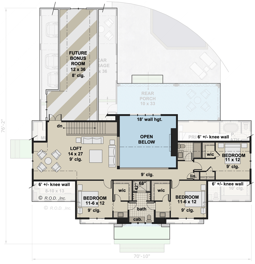 Plan 14798RK: Modern Farmhouse with 5 Bedrooms and a Future Bonus Room - 3574 Sq Ft - Floor Plan - 2nd Floor - Modern Farmhouse, New American