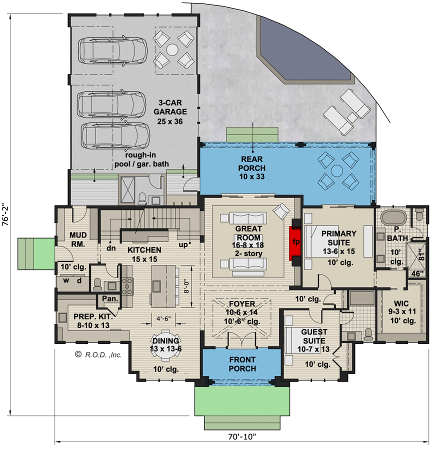 Plan 14799RK: 5-Bed Modern Farmhouse Plan with Master on Main Level - 3520 Sq Ft - Floor Plan - Main Level - Country, Modern Farmhouse, New American