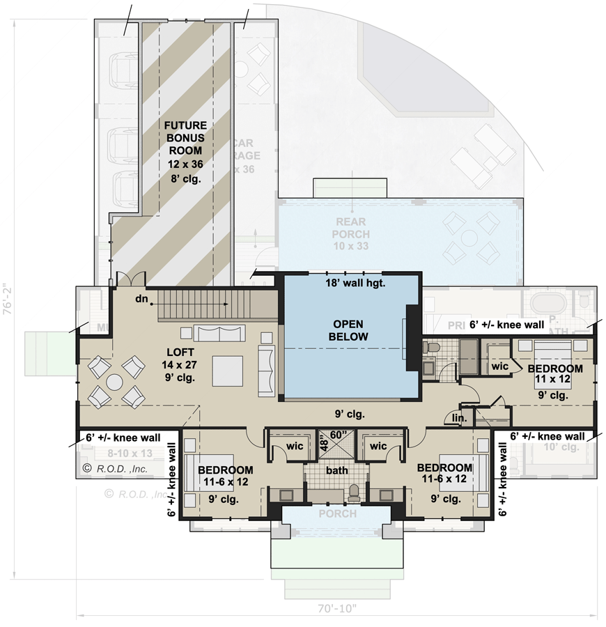 Plan 14799RK: 5-Bed Modern Farmhouse Plan with Master on Main Level - 3520 Sq Ft - Floor Plan - 2nd Floor - Country, Modern Farmhouse, New American