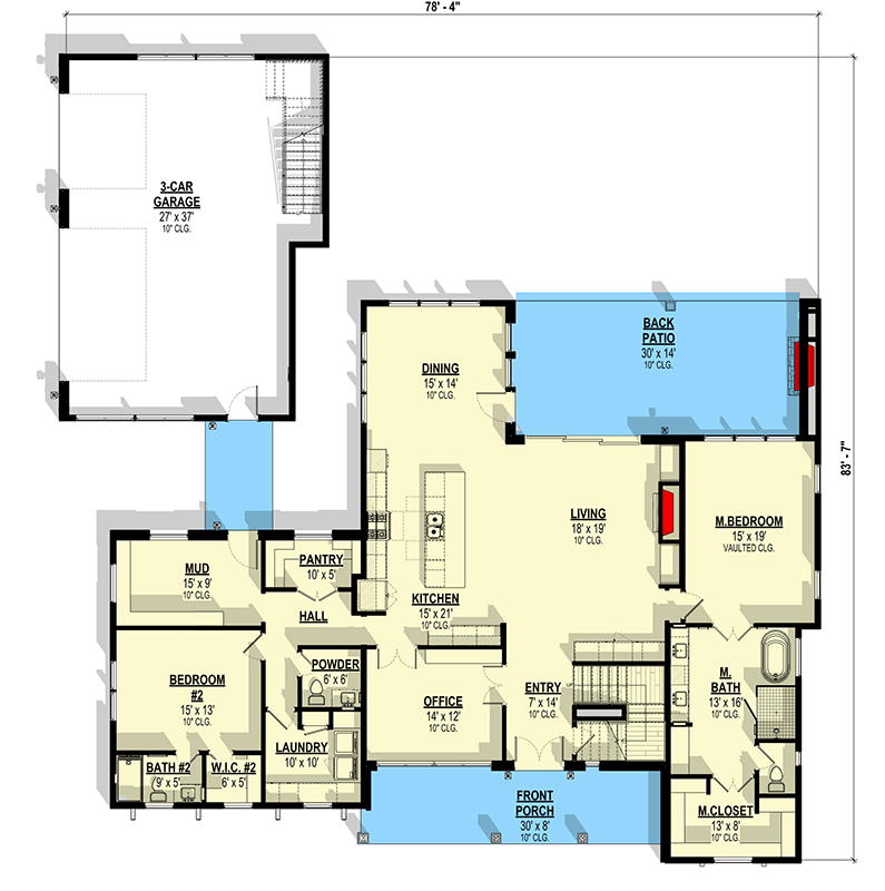 Plan 307717RAD: Two-Story New American House Plan with ADU Apartment Above Detached Garage - 4686 Sq Ft - Floor Plan - Main Level - Country, Modern Farmhouse, New American
