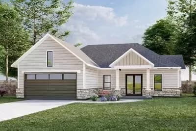 4-Bed Craftsman Ranch House Plan with Outdoor Covered Patio - 1550 Sq Ft