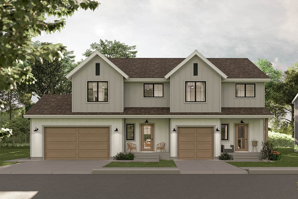 Plan 623424DJ: Two-Story Modern Farmhouse Duplex with 3 Bedrooms Each - 2990 Sq Ft - Image #11 - Country, Farmhouse, Modern Farmhouse