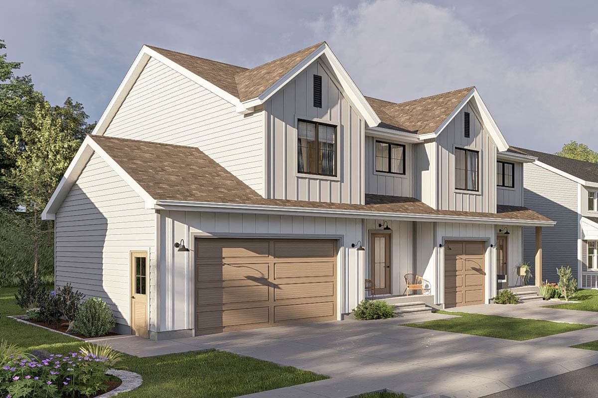 Plan 623424DJ: Two-Story Modern Farmhouse Duplex with 3 Bedrooms Each - 2990 Sq Ft - Image #12 - Country, Farmhouse, Modern Farmhouse