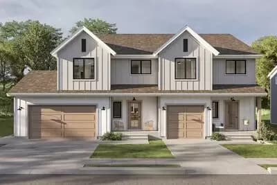 Two-Story Modern Farmhouse Duplex with 3 Bedrooms Each - 2990 Sq Ft