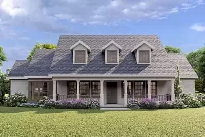 Two-Story Country Farmhouse Plan Detached Home Office and Garage - 2224 Sq Ft