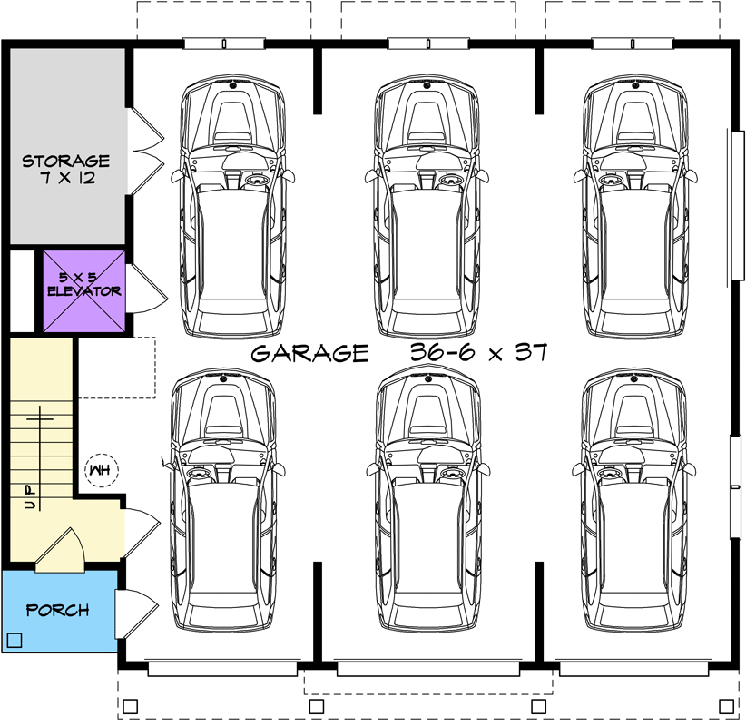 Plan 360121DK: 6-Car Craftsman Carriage Garage with Attached Apartment Above - 1494 Sq Ft - Floor Plan - Main Level - Carriage, Craftsman, Traditional