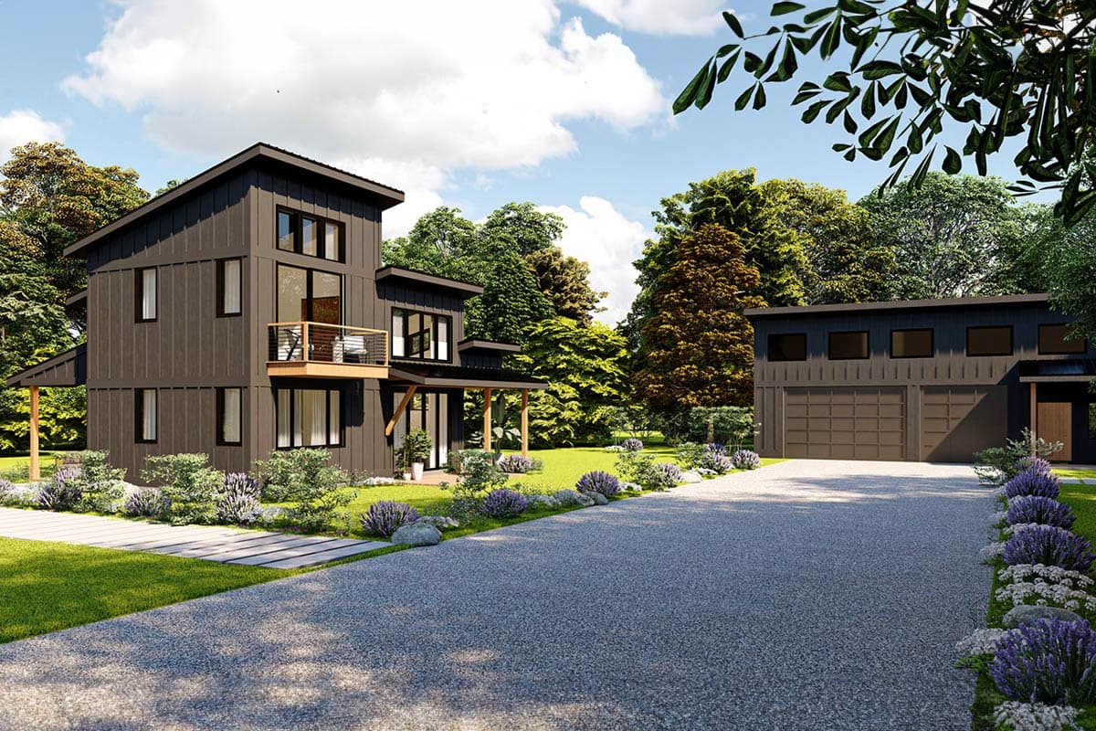 Plan 72438DA: Two Story Contemporary House Plan with Detached 3-Car Garage - 1199 Sq Ft - Image #6 - Contemporary, Cottage, Modern, Vacation