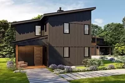 Two Story Contemporary House Plan with Detached 3-Car Garage - 1199 Sq Ft