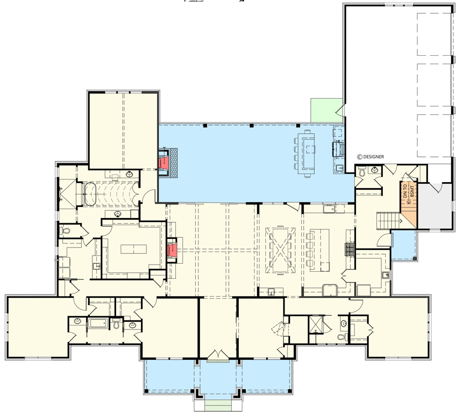 Plan 56547SM: 4-Bed Modern Farmhouse Plan with Outdoor Kitchen and Fireplace - 3877 Sq Ft - Floor Plan - Main Level - Basement Stair Location - Craftsman, Modern Farmhouse, New American, Transitional