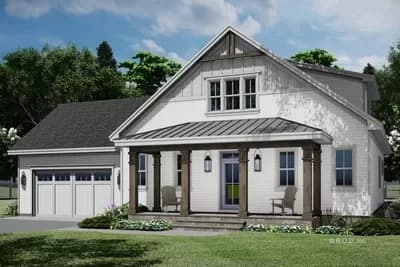 Two-Story Country Farmhouse Plan with 2-Car Garage on the Side - 2403 Sq Ft