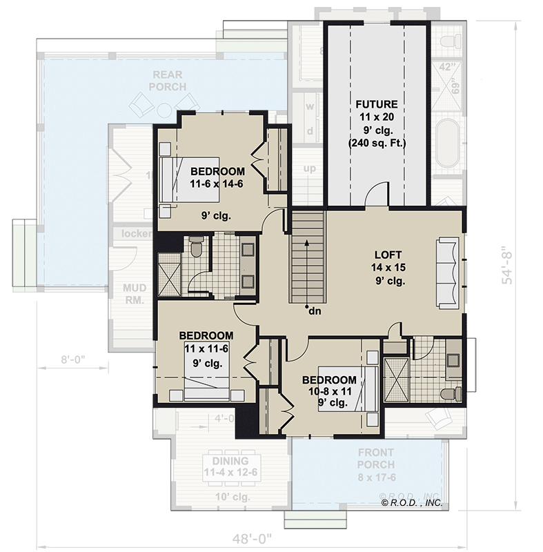 Plan 14808RK: 4 Bedroom Modern Farmhouse House Plan with L-Shaped Rear Porch and a Home Office - 2733 Sq Ft - Floor Plan - 2nd Floor - Cottage, Country, Farmhouse, Modern Farmhouse