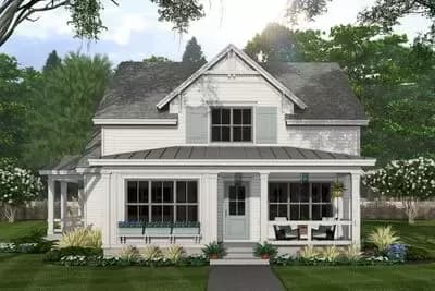 4 Bedroom Modern Farmhouse House Plan with L-Shaped Rear Porch and a Home Office - 2733 Sq Ft