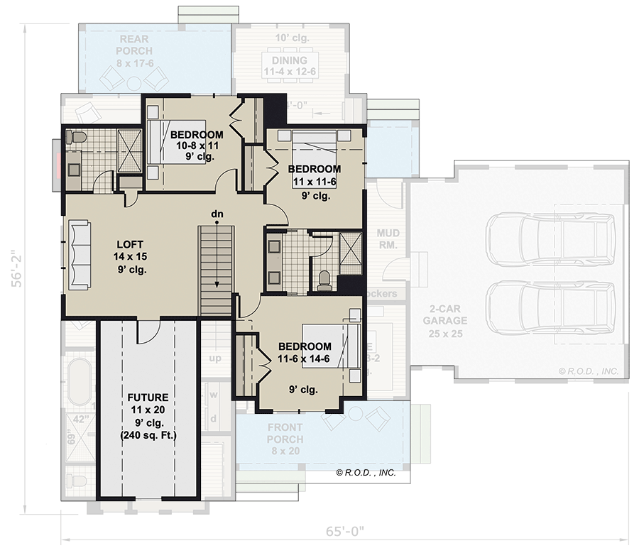 Plan 14809RK: New American Farmhouse Plan with Home Office and Side-Load Garage - 2733 Sq Ft - Floor Plan - 2nd Floor - Country, Farmhouse, Modern Farmhouse, New American