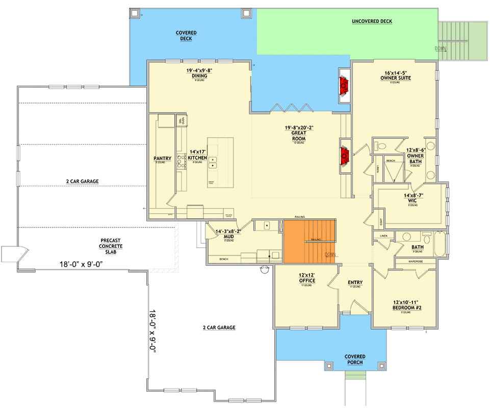 Plan 849039PGE: One-Story 2-Bed New American House Plan with 4-Car Garage - 2354 Sq Ft - Floor Plan - Main Level - Craftsman, Hill Country, New American