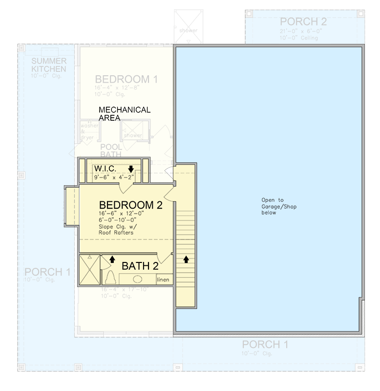 Plan 780003KYD: 2-Bed Country Barndominium Carriage House Plan with RV Garage & Workshop - 1474 Sq Ft - Floor Plan - 2nd Floor - Barndominium, Country, Farmhouse, Hill Country